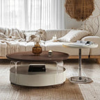 Brown Round Sleek Wooden Coffee Drawer Table