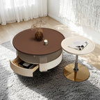 Brown Round Sleek Wooden Coffee Drawer Table