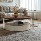 Brown Round Sleek Wooden Coffee Drawer Table