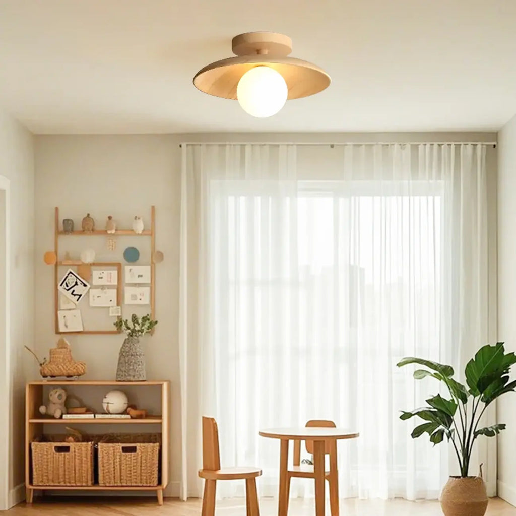 Simple Wooden Semi Flush Ceiling Light for Indoor Use