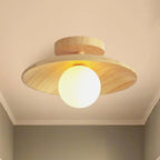 Simple Wooden Semi Flush Ceiling Light for Indoor Use