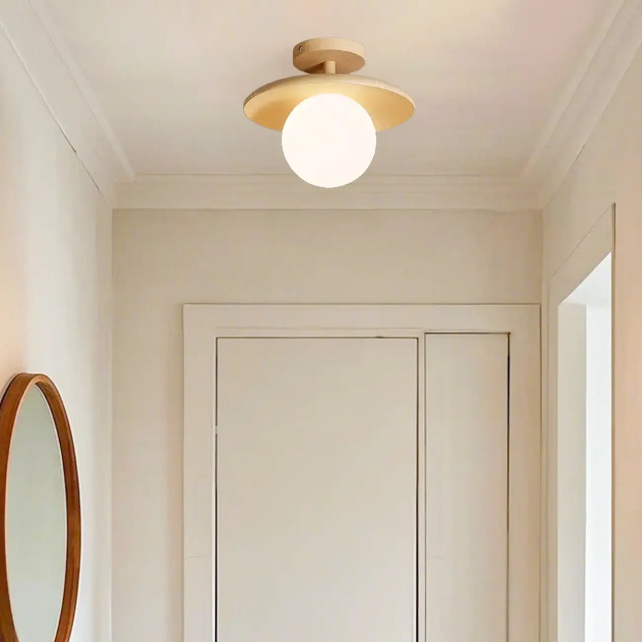 Simple Wooden Semi Flush Ceiling Light for Indoor Use