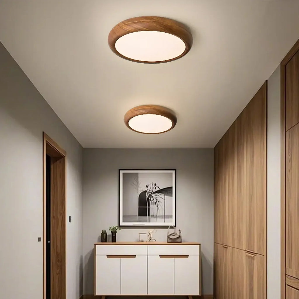 Simple LED Walnut Flush Mount Ceiling Light for Bedroom