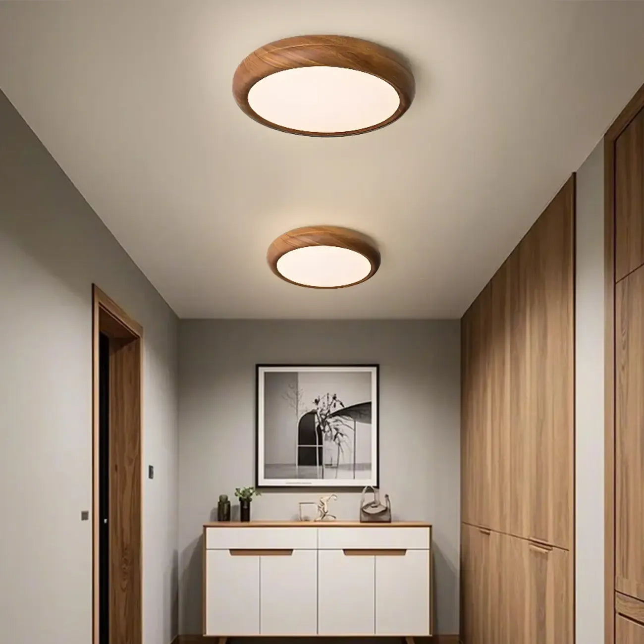 Simple LED Walnut Flush Mount Ceiling Light for Bedroom