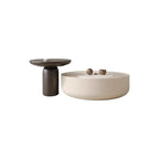 Modern White Stone Round Coffee Table with Storage