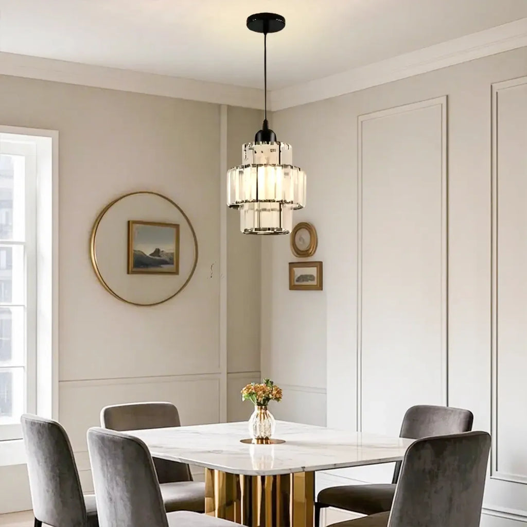 Elegant Clear Crystal Cylinder Pendant Light for Dining Room