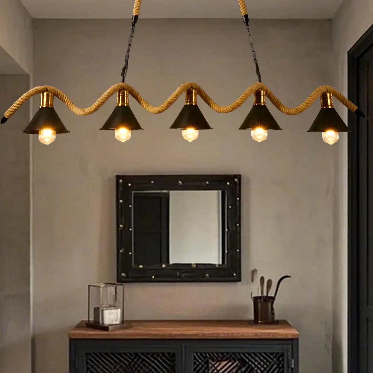 Industrial Metal Hemp Rope Pendant Light