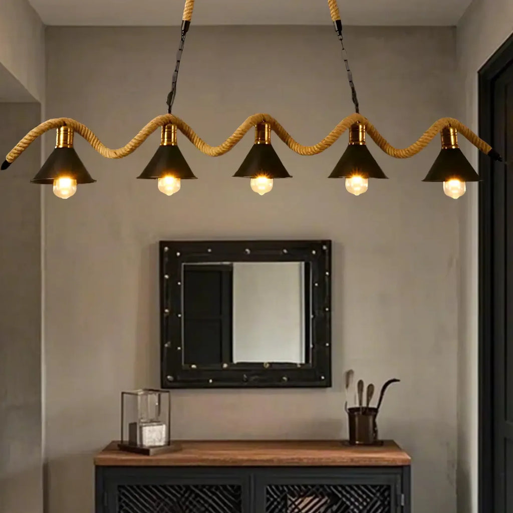 Industrial Metal Hemp Rope Pendant Light