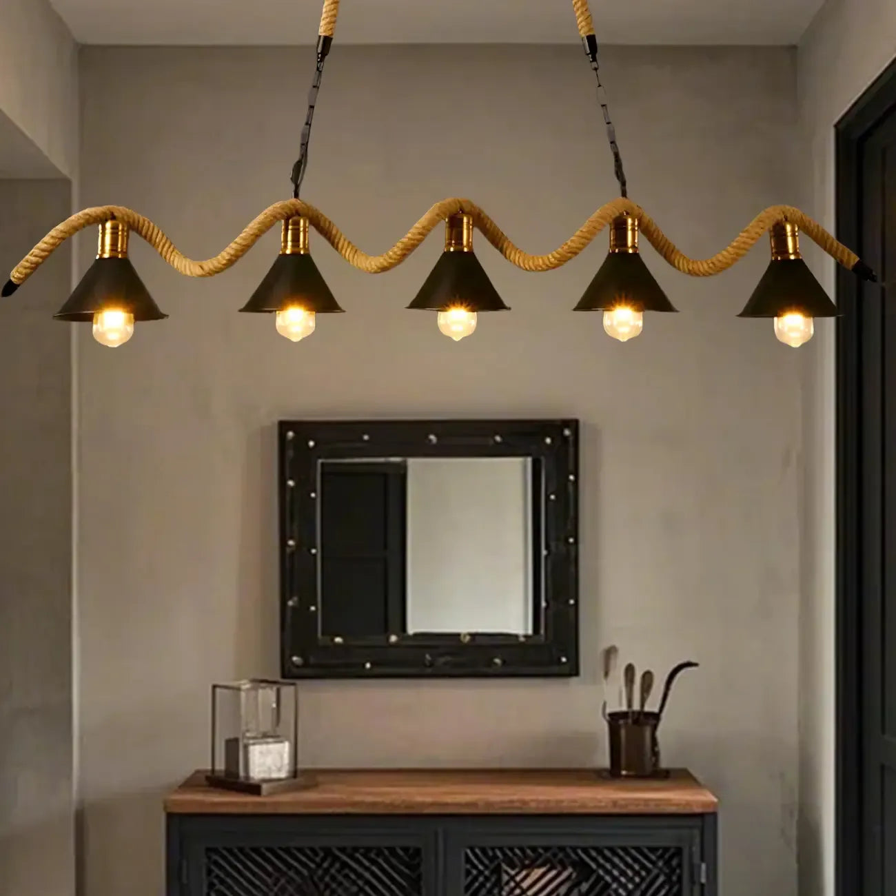 Industrial Metal Hemp Rope Pendant Light