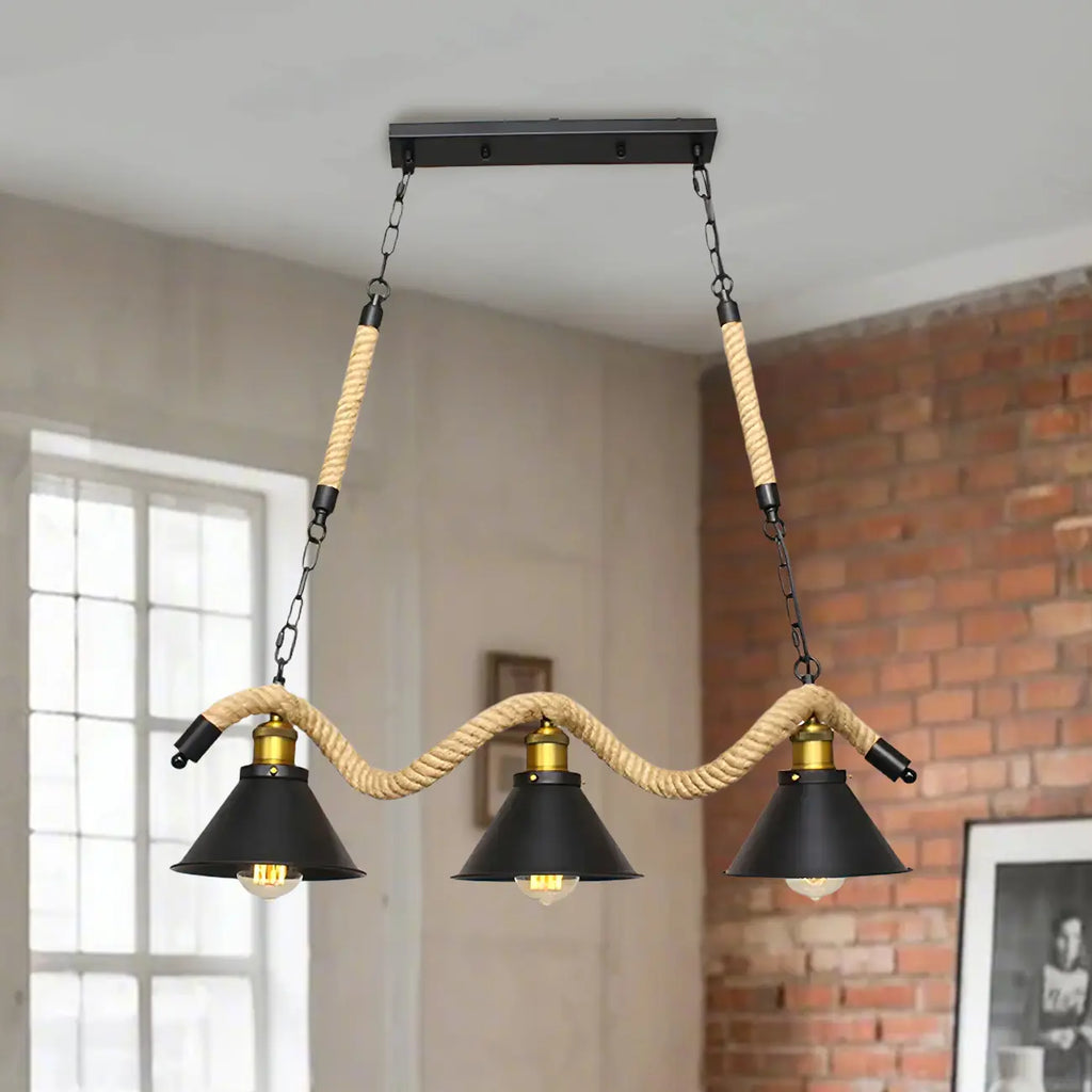 Industrial Metal Hemp Rope Pendant Light