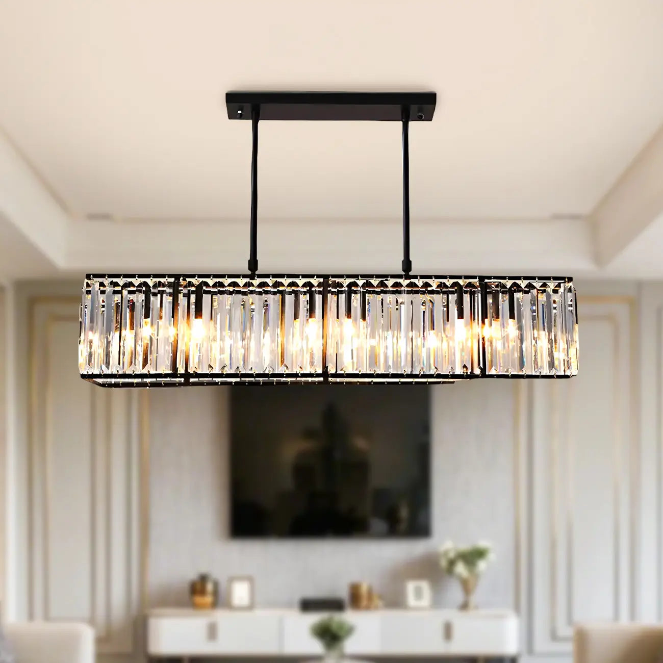 Modern Crystal Rectangular Island Pendant Light for Kitchen