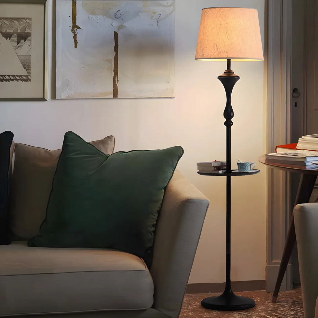 Traditional Black Floor Lamp with Tray Top for Living Room