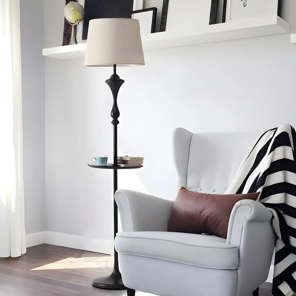 Traditional Black Floor Lamp with Tray Top for Living Room