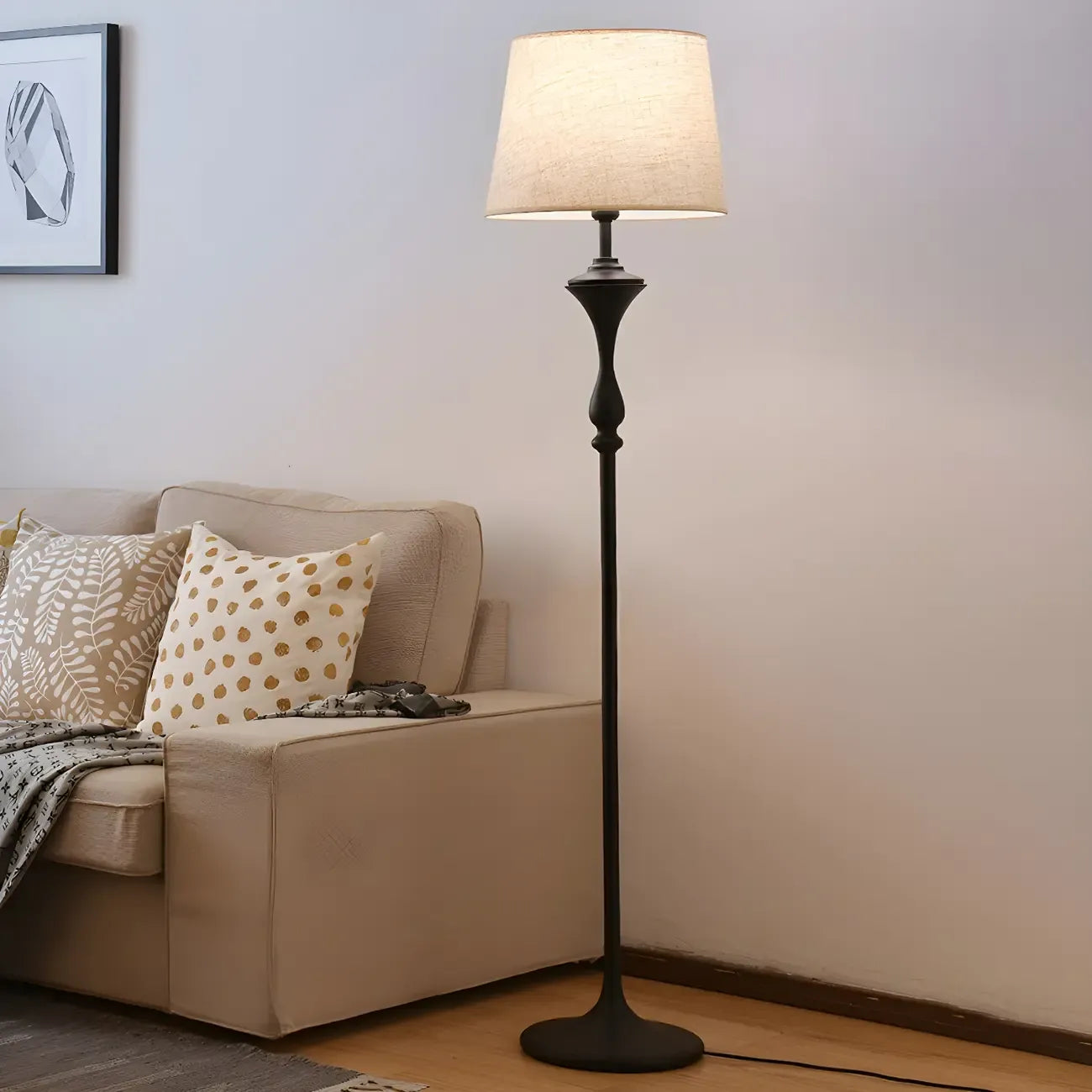 Traditional Black Floor Lamp with Tray Top for Living Room