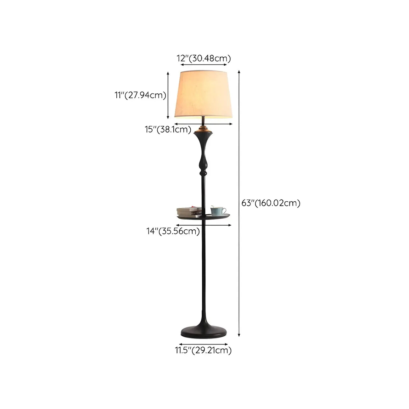 Traditional Black Floor Lamp with Tray Top for Living Room