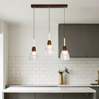 Modern Glass Dome Island Pendant Light in Walnut