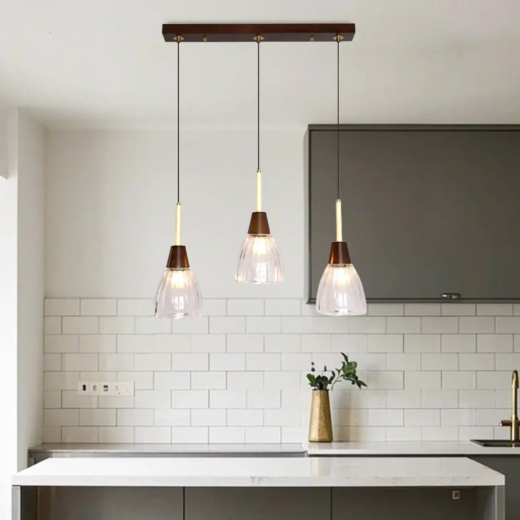 Modern Glass Dome Island Pendant Light in Walnut