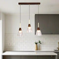 Modern Glass Dome Island Pendant Light in Walnut