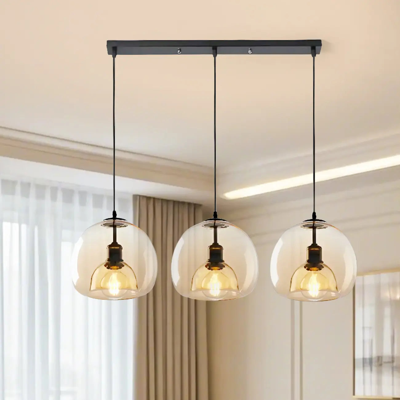 Modern Glass Sphere 3-Light Pendant for Kitchen Island