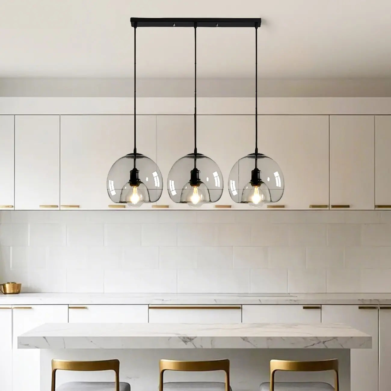 Modern Glass Sphere 3-Light Pendant for Kitchen Island