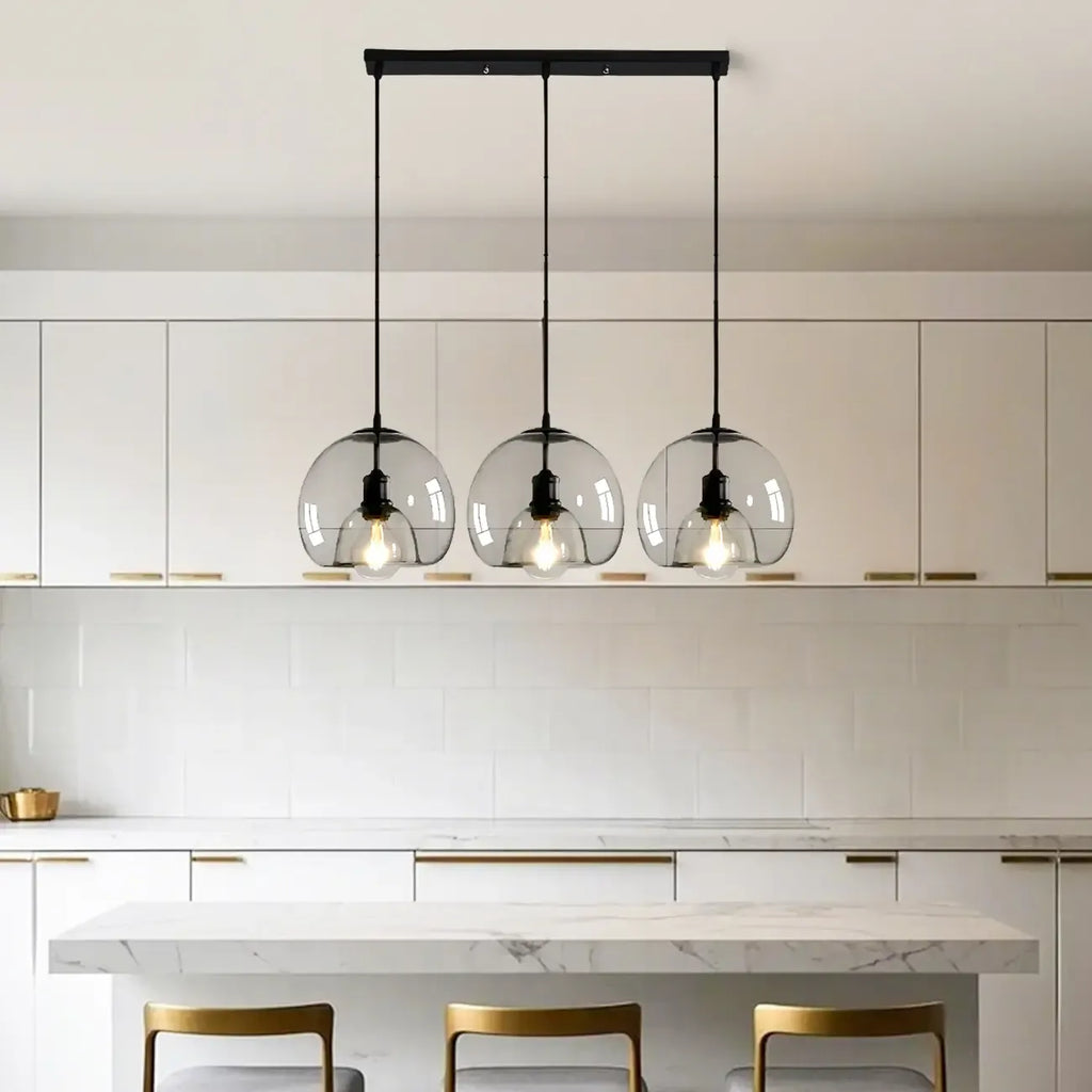 Modern Glass Sphere 3-Light Pendant for Kitchen Island