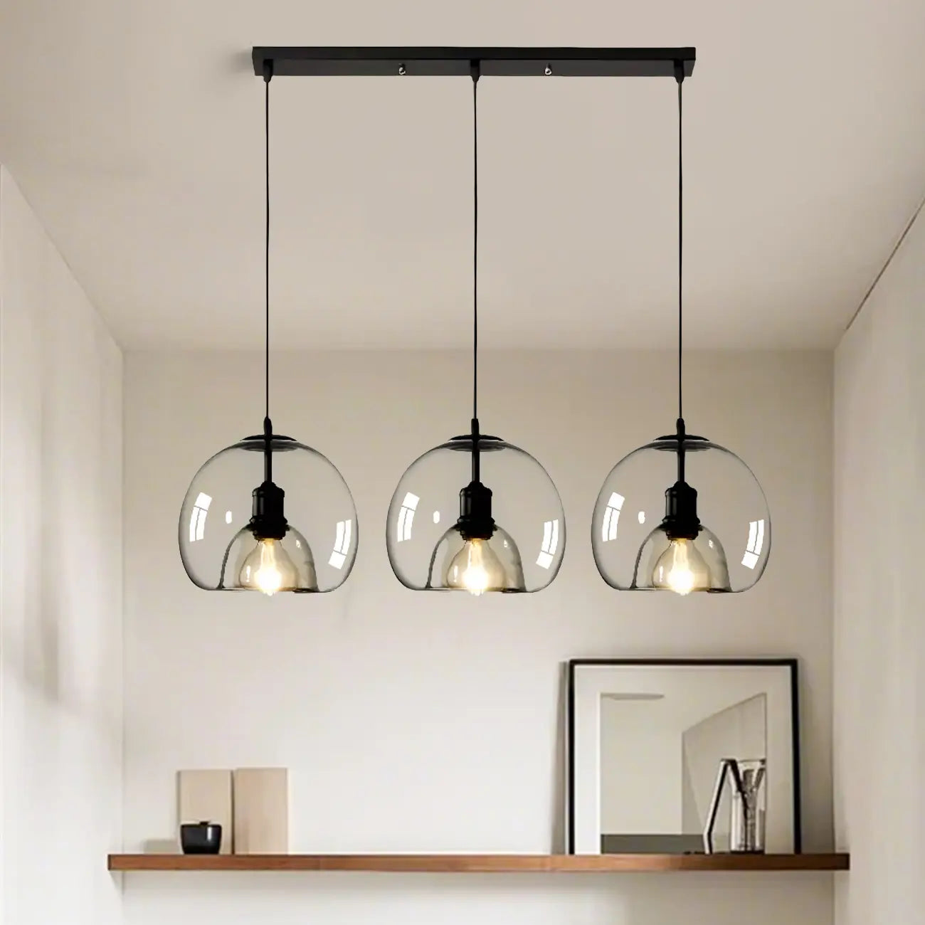 Modern Glass Sphere 3-Light Pendant for Kitchen Island