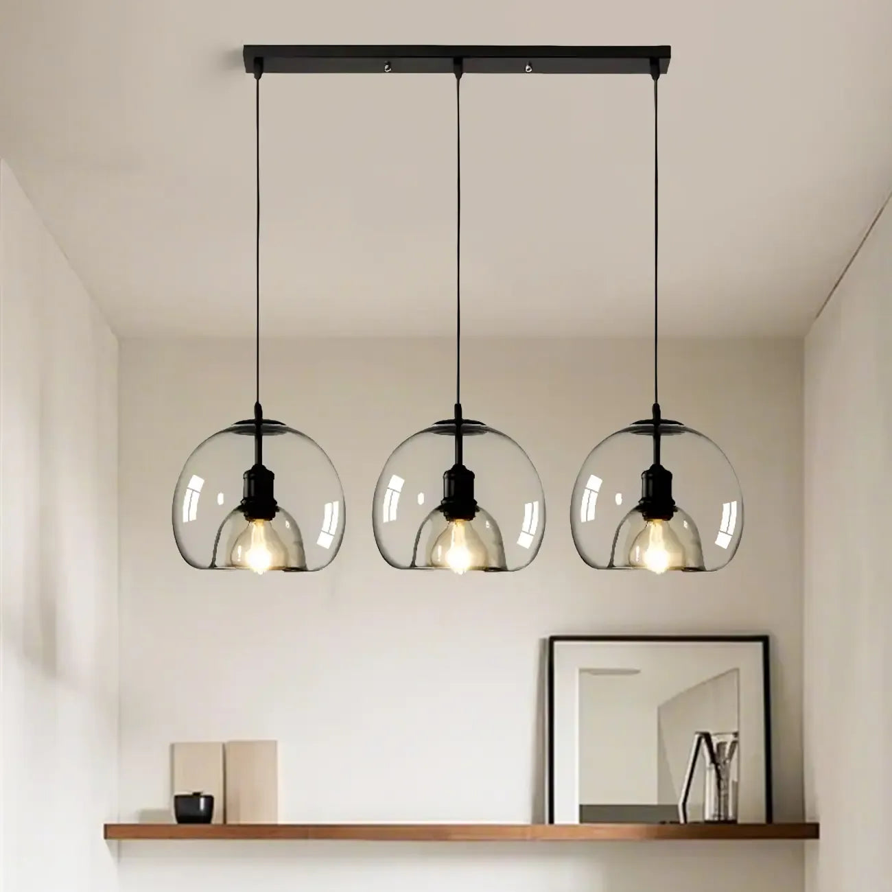 Modern Glass Sphere 3-Light Pendant for Kitchen Island