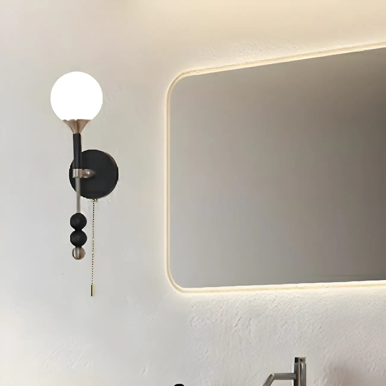 Modern Black Globe Vanity Light with White Glass Shade