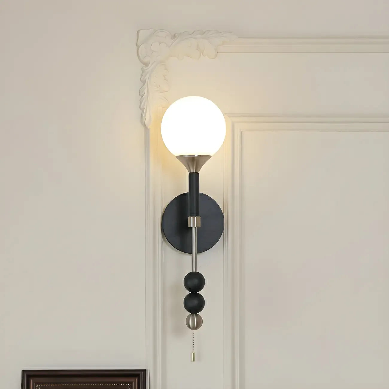 Modern Black Globe Vanity Light with White Glass Shade