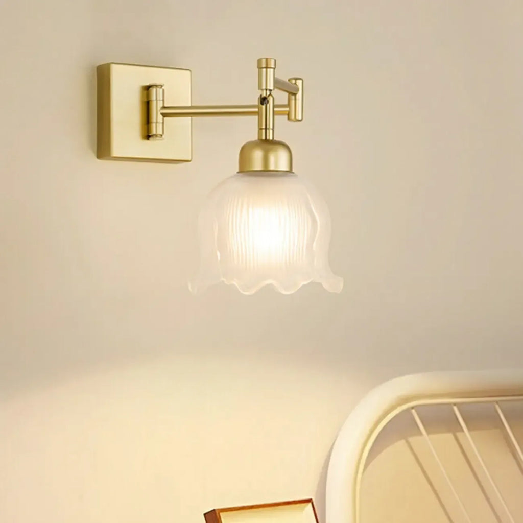 Gold Metal Floral Glass Shade Swing Arm Wall Light