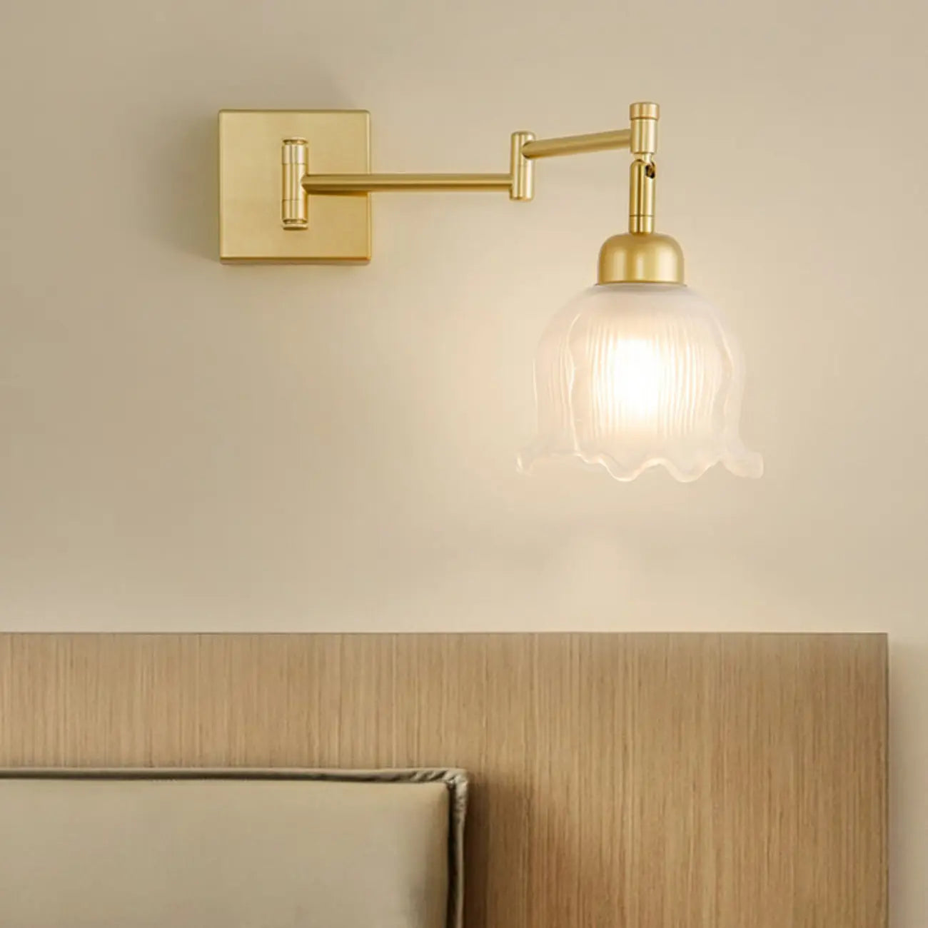 Gold Metal Floral Glass Shade Swing Arm Wall Light