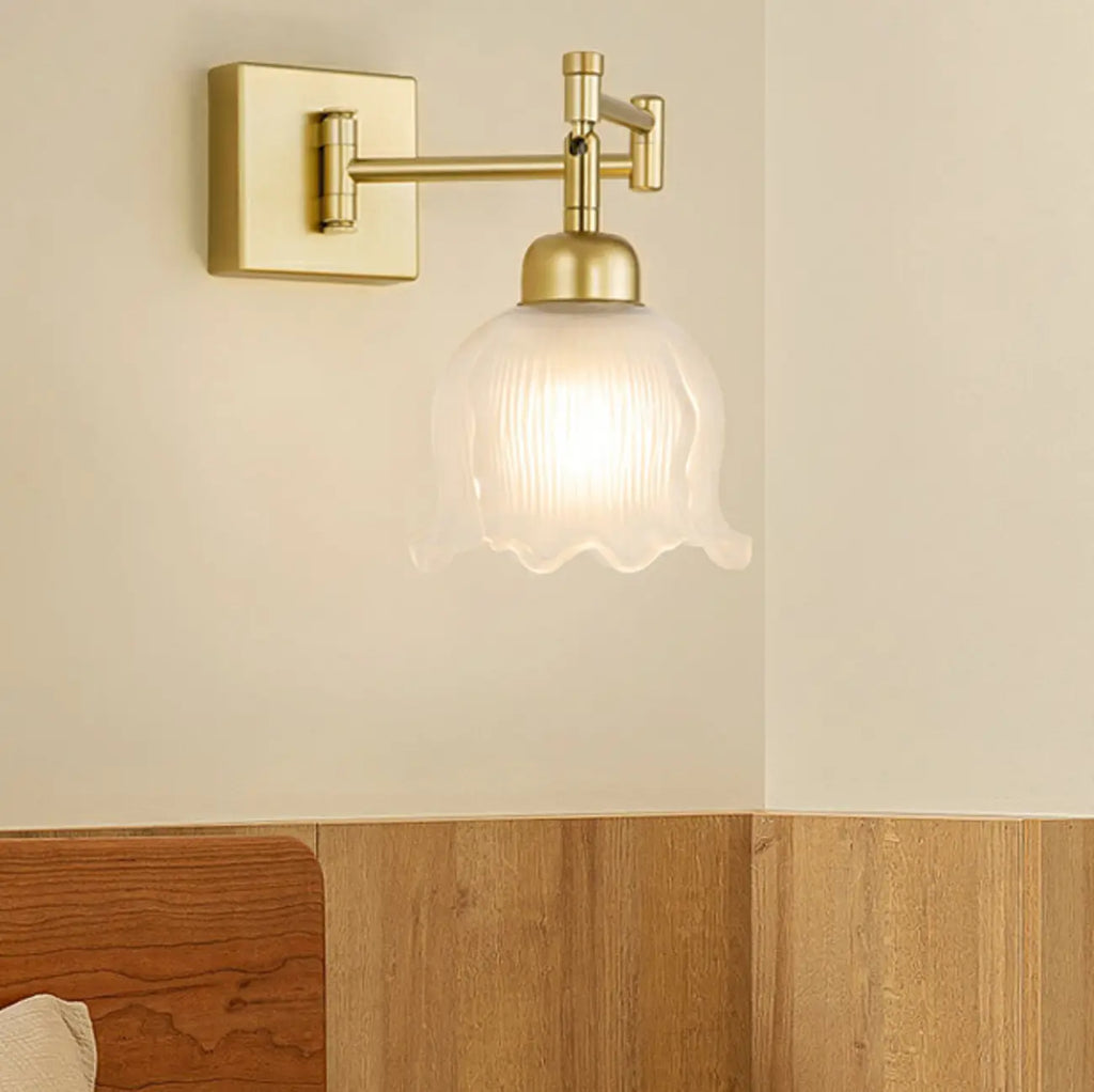 Gold Metal Floral Glass Shade Swing Arm Wall Light