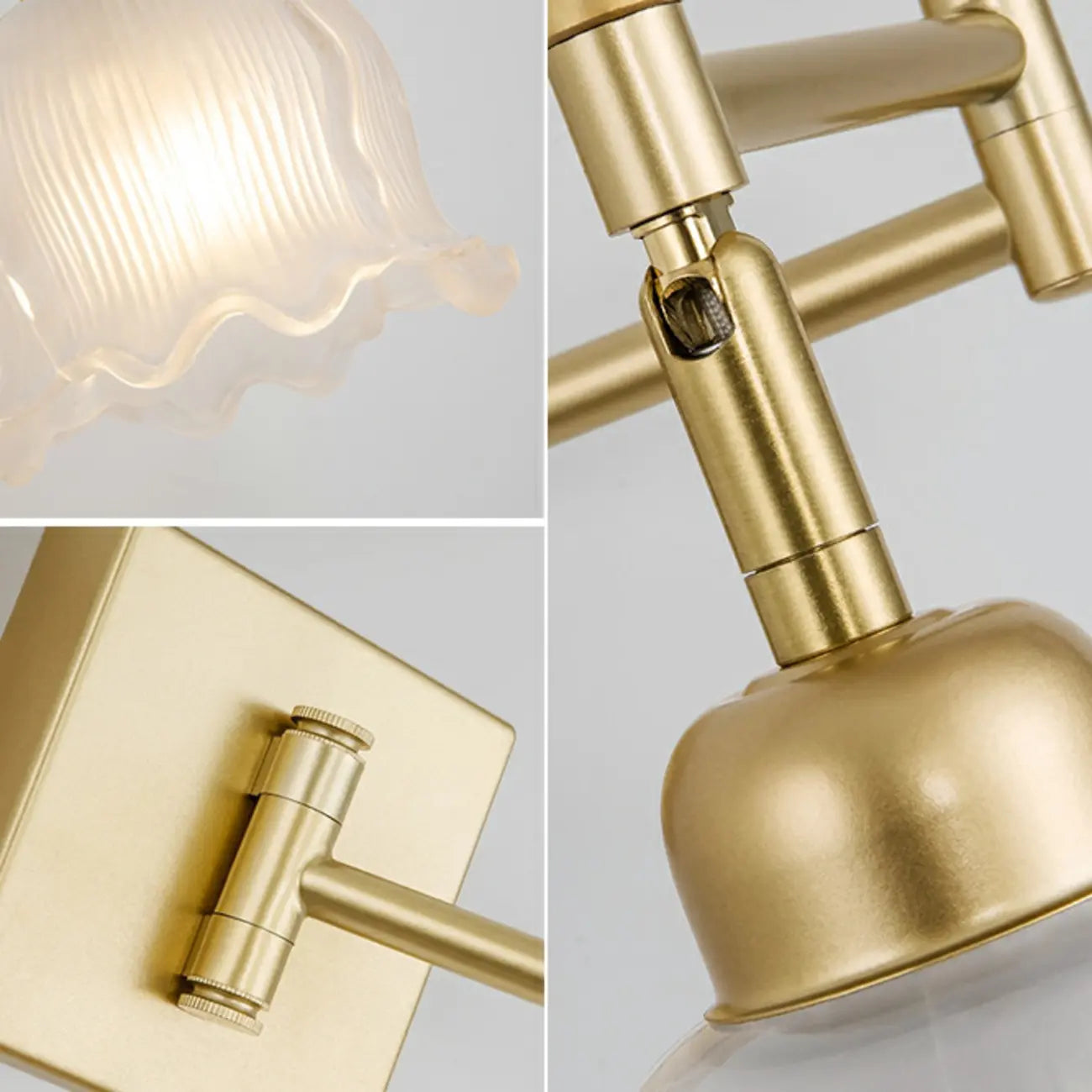 Gold Metal Floral Glass Shade Swing Arm Wall Light