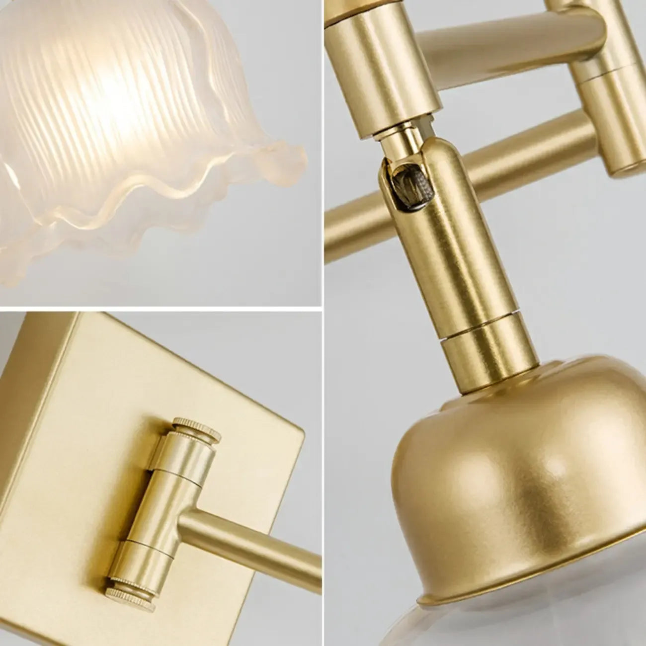 Gold Metal Floral Glass Shade Swing Arm Wall Light