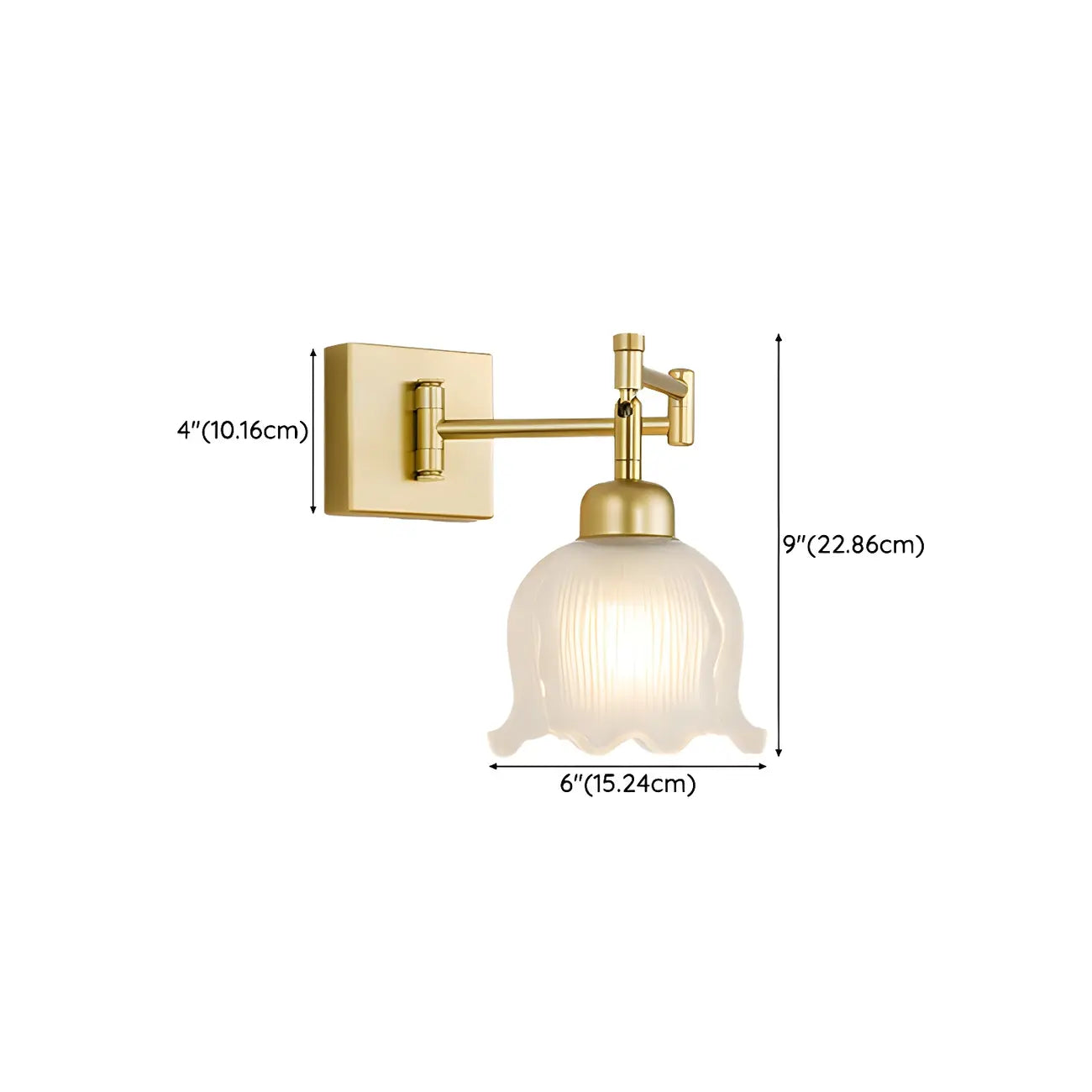 Gold Metal Floral Glass Shade Swing Arm Wall Light