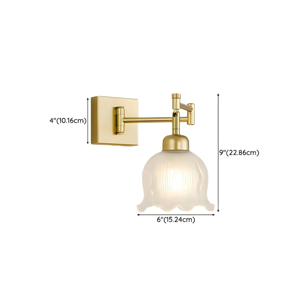 Gold Metal Floral Glass Shade Swing Arm Wall Light