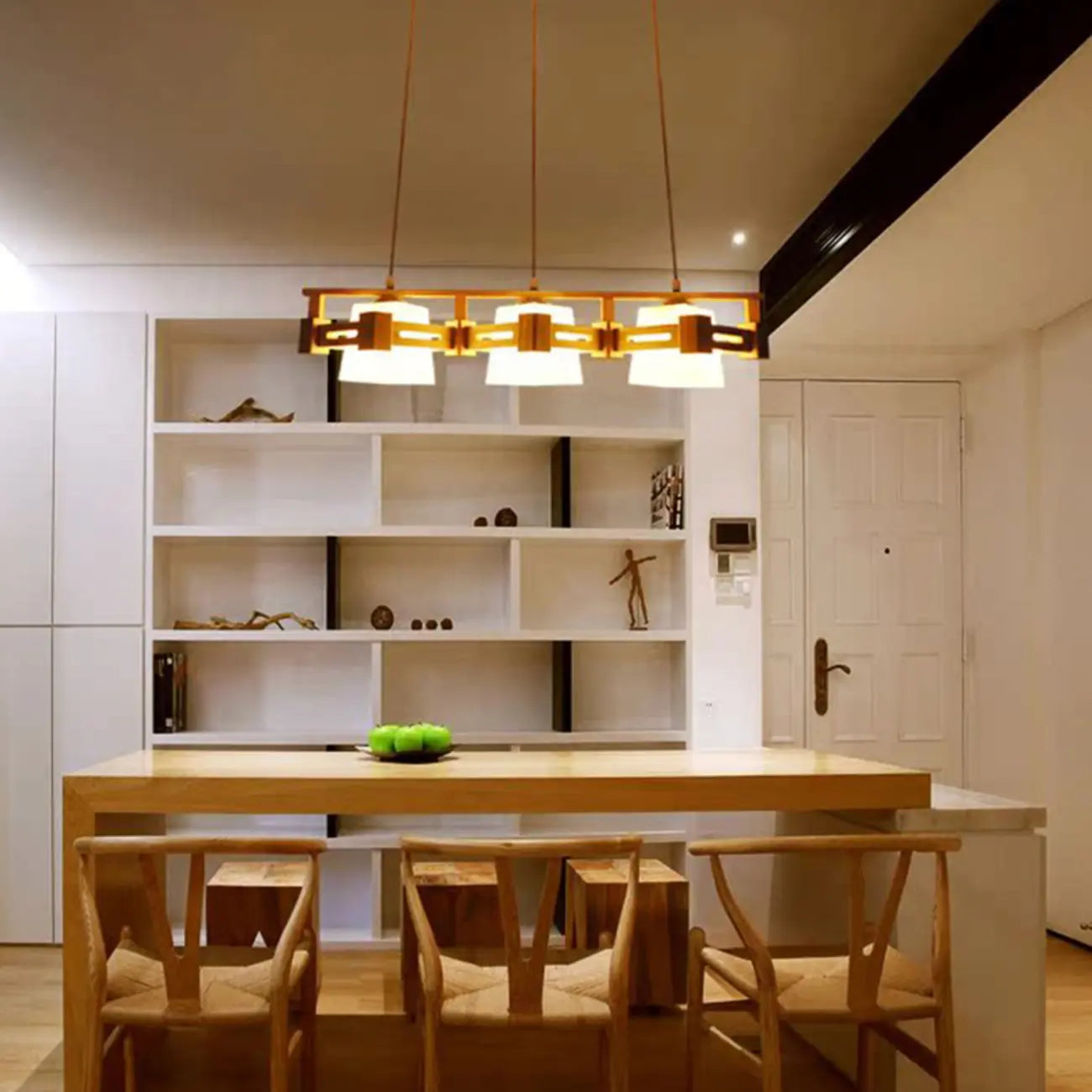 Adjustable Large Wood LED Island Pendant Light for Kitchen