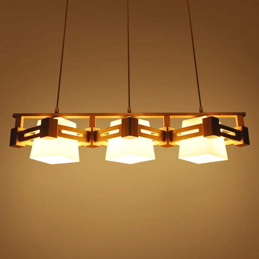 Adjustable Large Wood LED Island Pendant Light for Kitchen