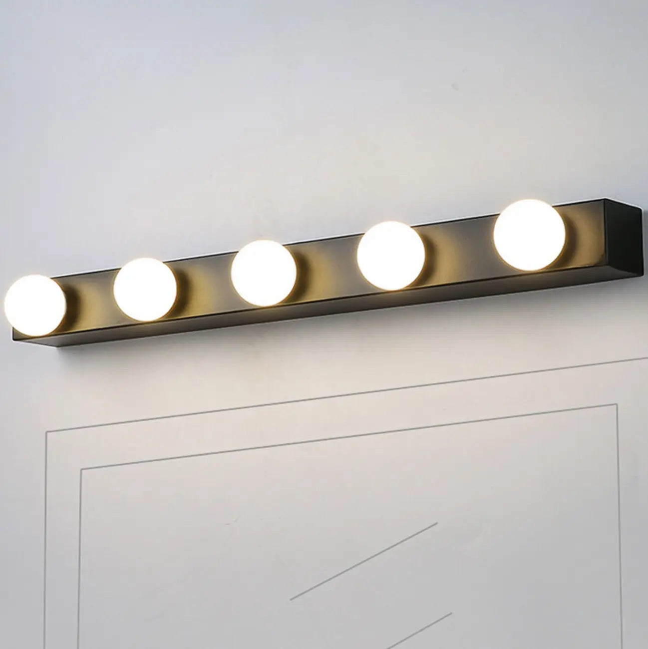 Modern Metal Straight Globe Vanity Light in Black for Bathroom