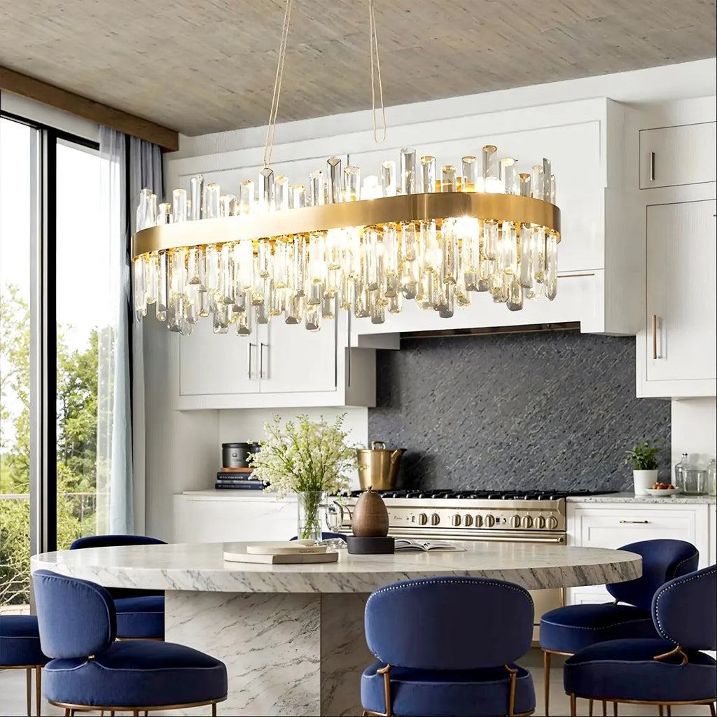 Adjustable Modern Crystal Oval Chandelier for Kitchen