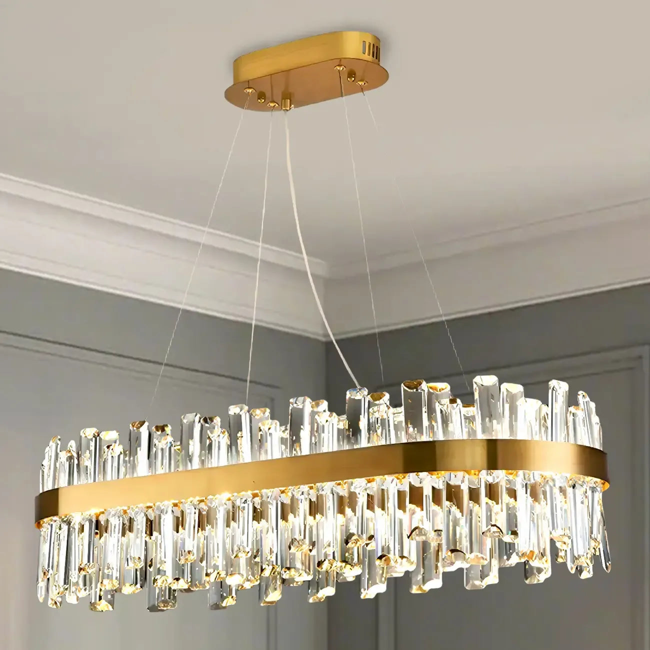Adjustable Modern Crystal Oval Chandelier for Kitchen