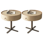 Modern Beige Faux Leather Round Metal Cross Drawer Nightstand
