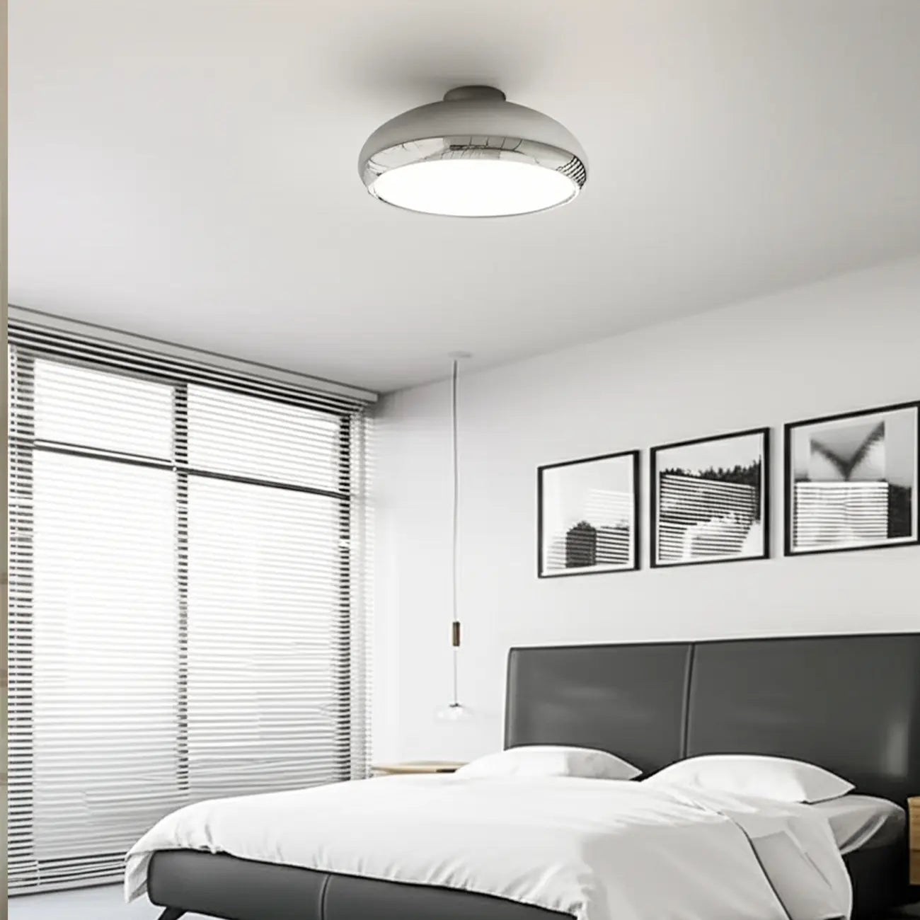 Modern Silver Round Semi Flush Ceiling Light