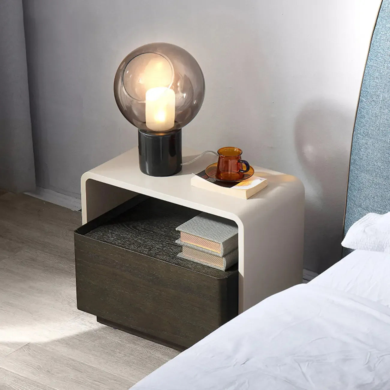 Chic Manufactured Wood Shelf & Drawer Nightstand