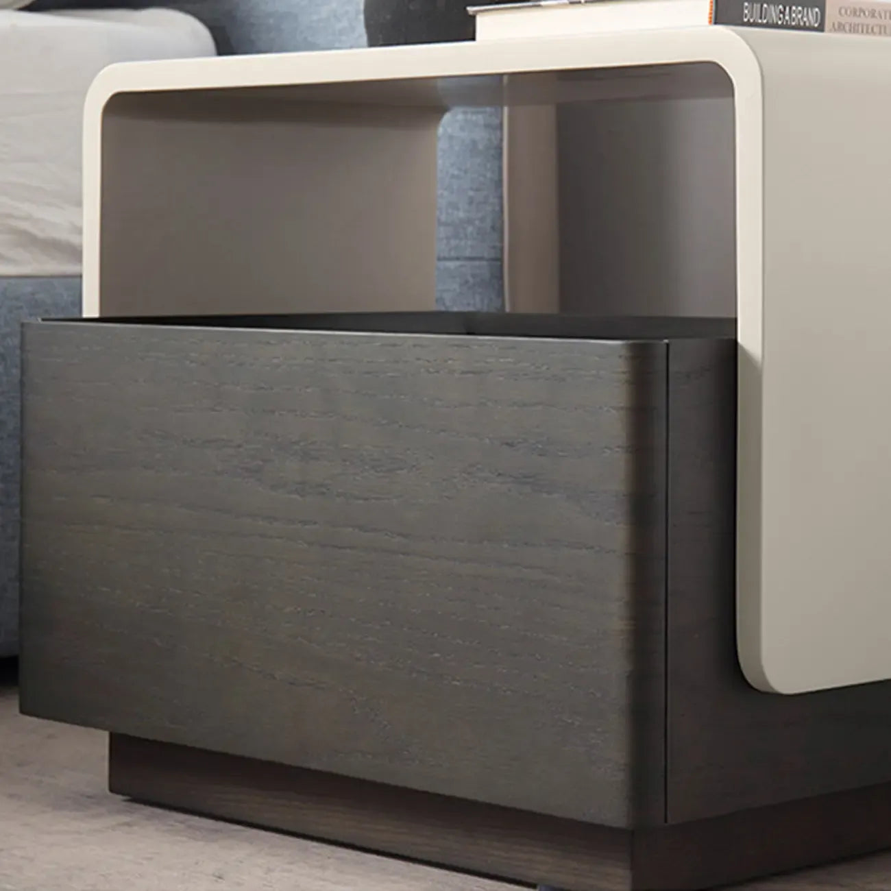 Chic Manufactured Wood Shelf & Drawer Nightstand