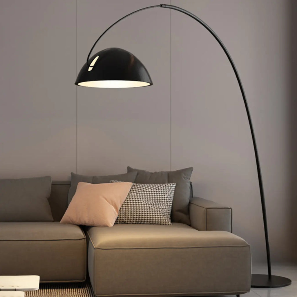 Black Iron Bowl Metal Arc Floor Lamp with Foot Switch