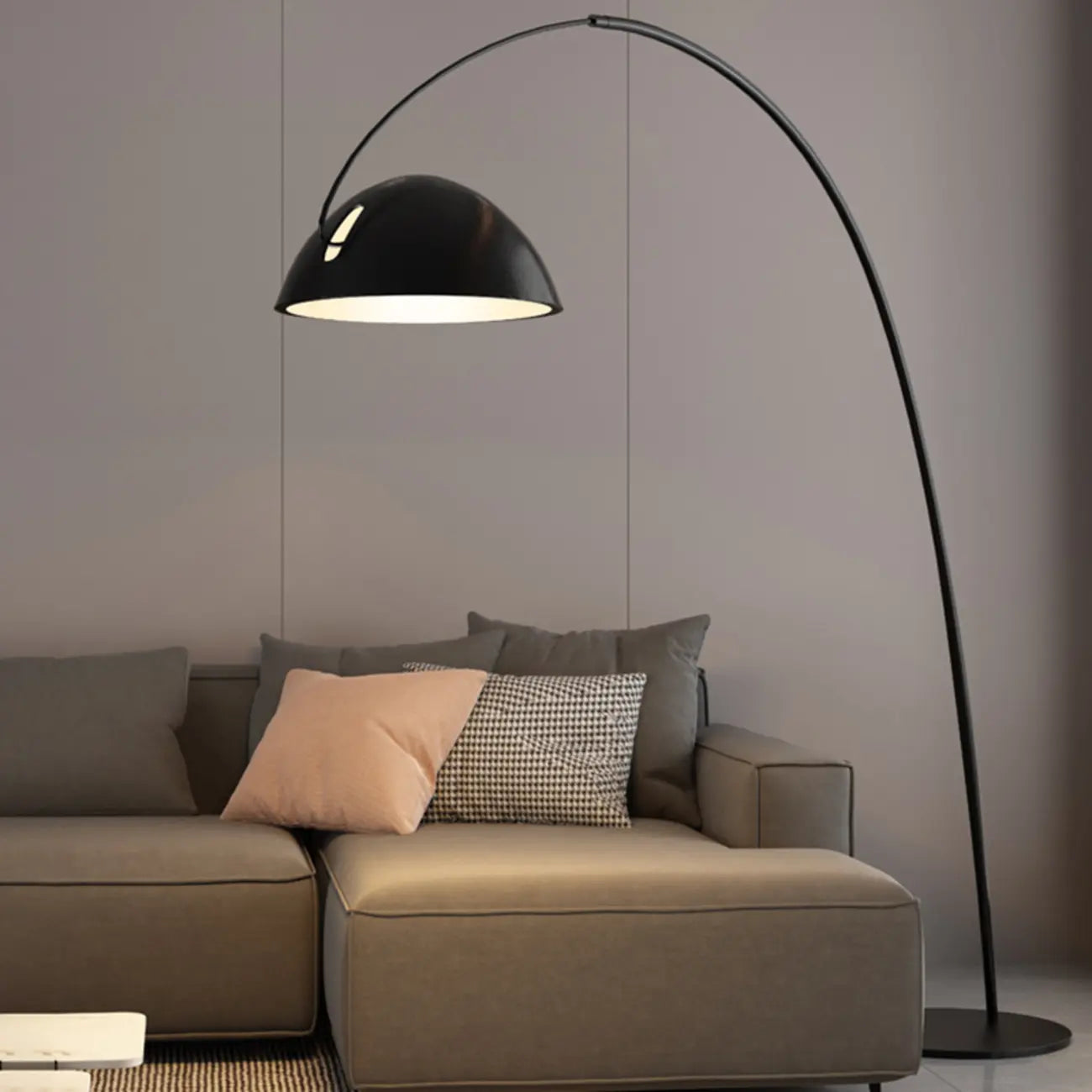 Black Iron Bowl Metal Arc Floor Lamp with Foot Switch