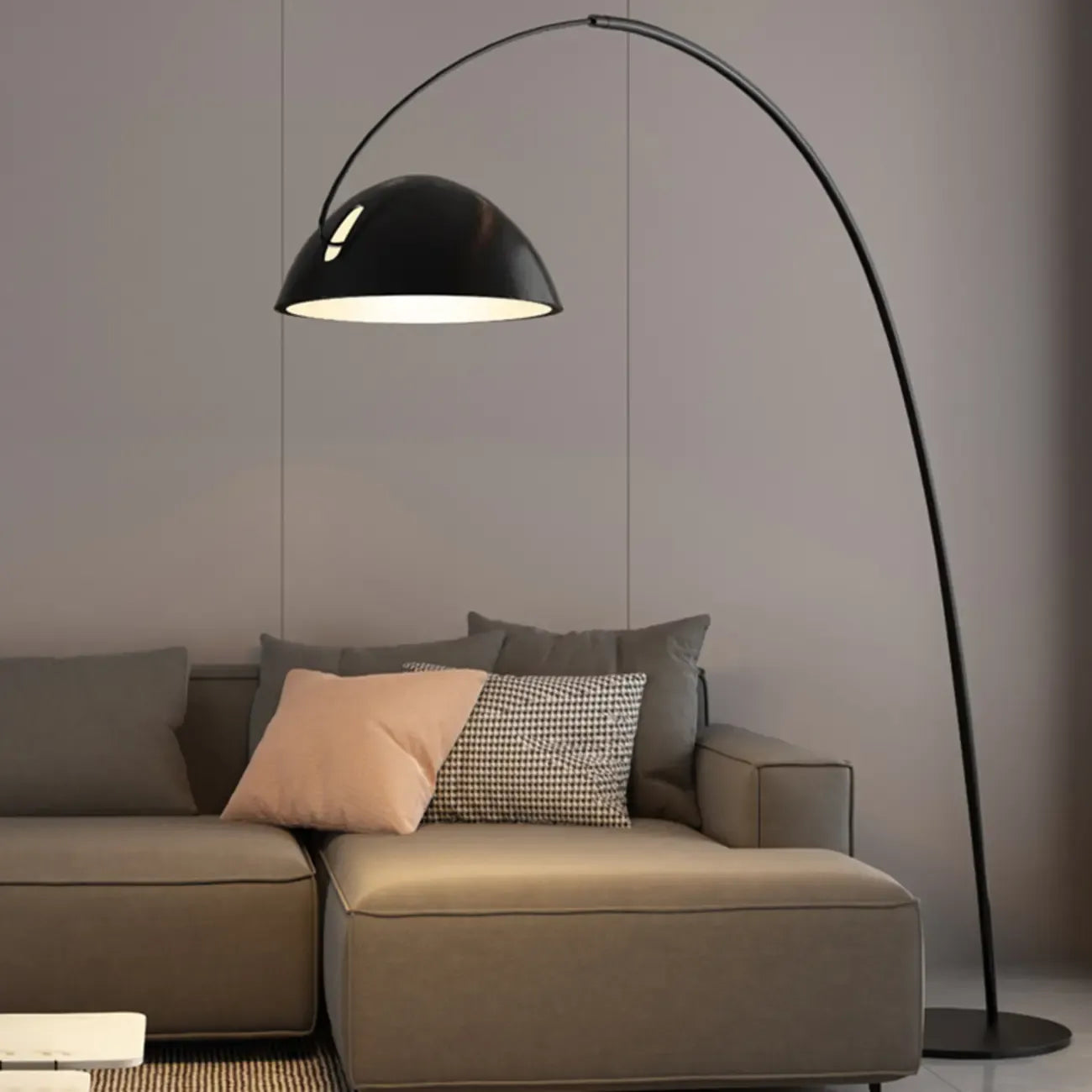 Black Iron Bowl Metal Arc Floor Lamp with Foot Switch