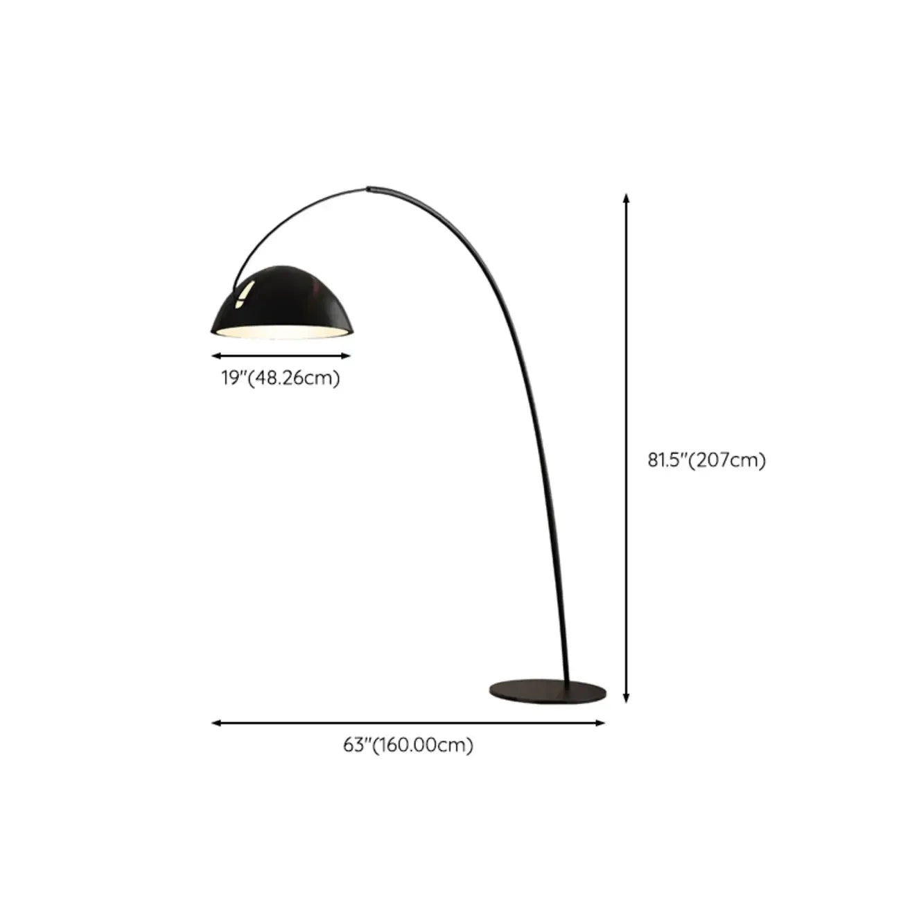 Black Iron Bowl Metal Arc Floor Lamp with Foot Switch