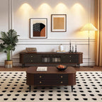 Modern Long Wooden 4-Drawer TV Stand with Doors